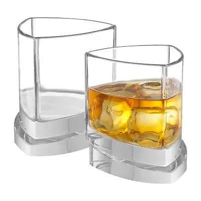 Joyjolt Aqua Vitae Triangle Off Base Whiskey Glasses - 9.9 Oz - Set Of 2 Double Old Fashioned