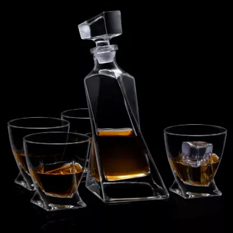 Joyjolt Atlas Whiskey 5-Piece Crystal Decanter Drinkware Set