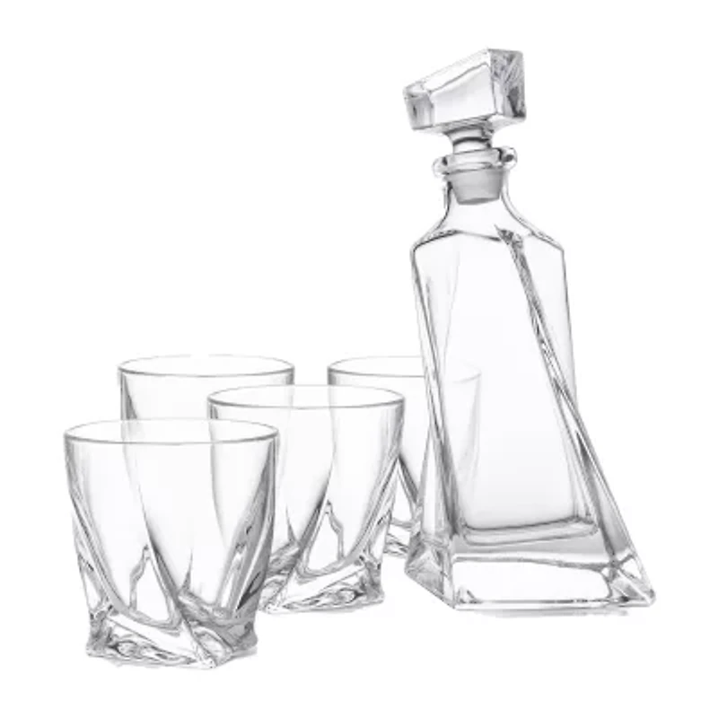 Joyjolt Atlas Whiskey 5-Piece Crystal Decanter Drinkware Set