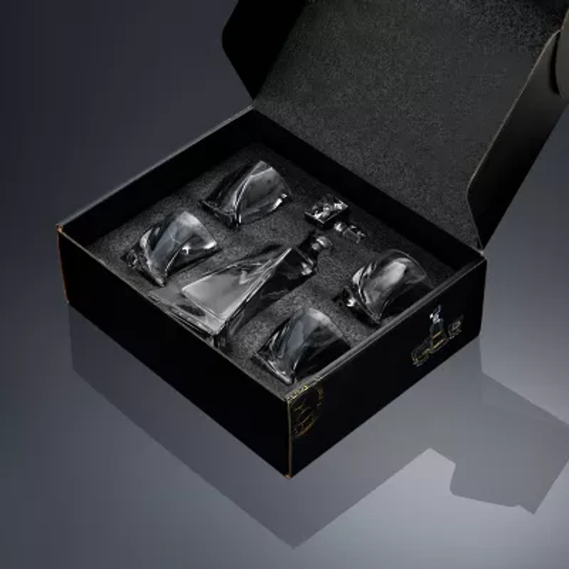 Joyjolt Atlas Whiskey 5-Piece Crystal Decanter Drinkware Set