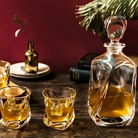 Joyjolt Aurora Whiskey Crystal Decanter, Glass 4 Pc. Drinkware Set