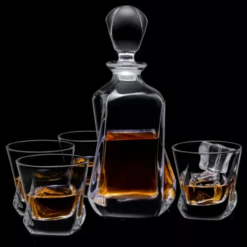 Joyjolt Aurora Whiskey Crystal Decanter, Glass 4 Pc. Drinkware Set