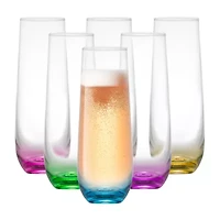 Joyjolt Hue Colored Stemless Glass - 9.4 Oz - Set Of 6 Champagne Flutes