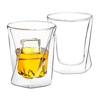 Joyjolt Lacey Wall Whiskey Glasses - 10 Oz - Set Of 2 Double Old Fashioned