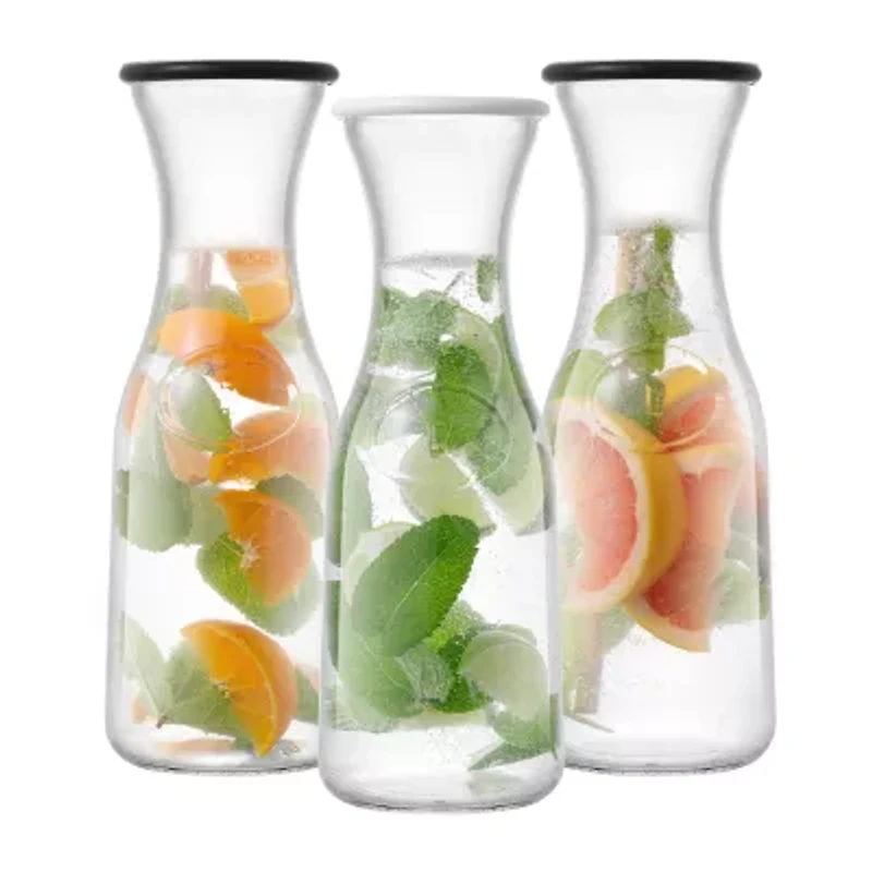 Joyjolt Hali Glass Bottle Pitcher With 6 Lids  - 35 Oz - Set Of 3 Water Carafe