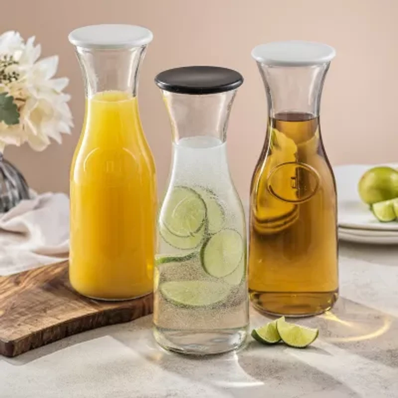 Joyjolt Hali Glass Bottle Pitcher With 6 Lids  - 35 Oz - Set Of 3 Water Carafe