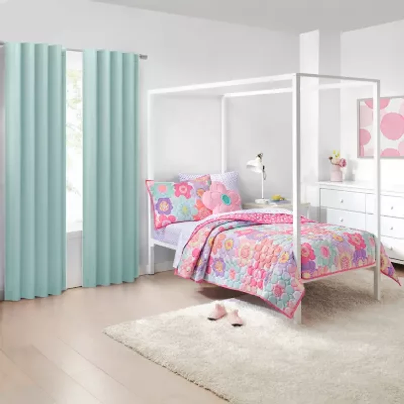 Under the Stars Kids Hayden Pompom Rod Pocket Back Tab Energy Saving 100% Blackout Single Curtain Panel