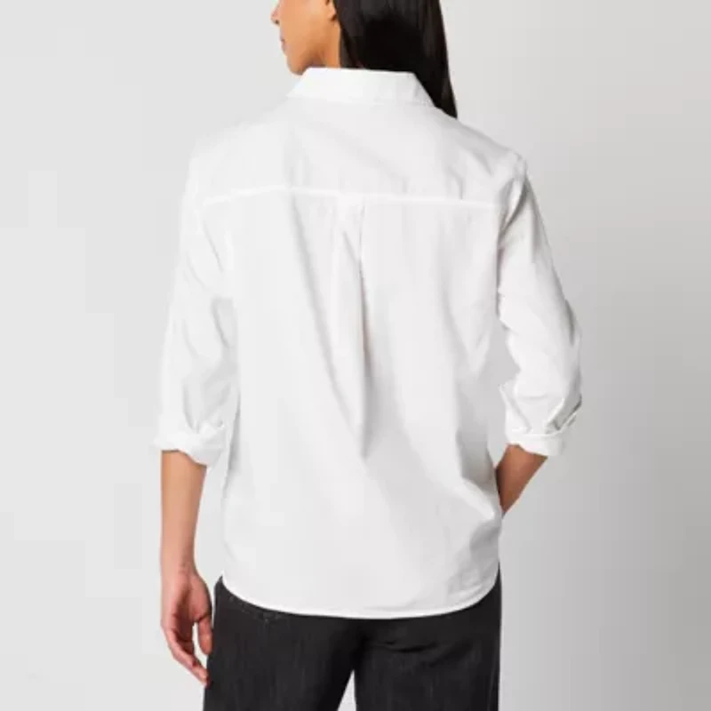 a.n.a Womens Long Sleeve Cuffed Regular Fit Button-Down Shirt