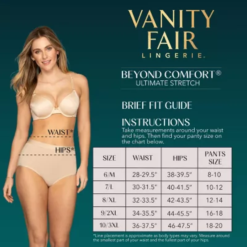 Vanity Fair Ultimate Stretch Beyond Comfort Womens Average + Full Figure 3 Pair High Cut Panty 13430