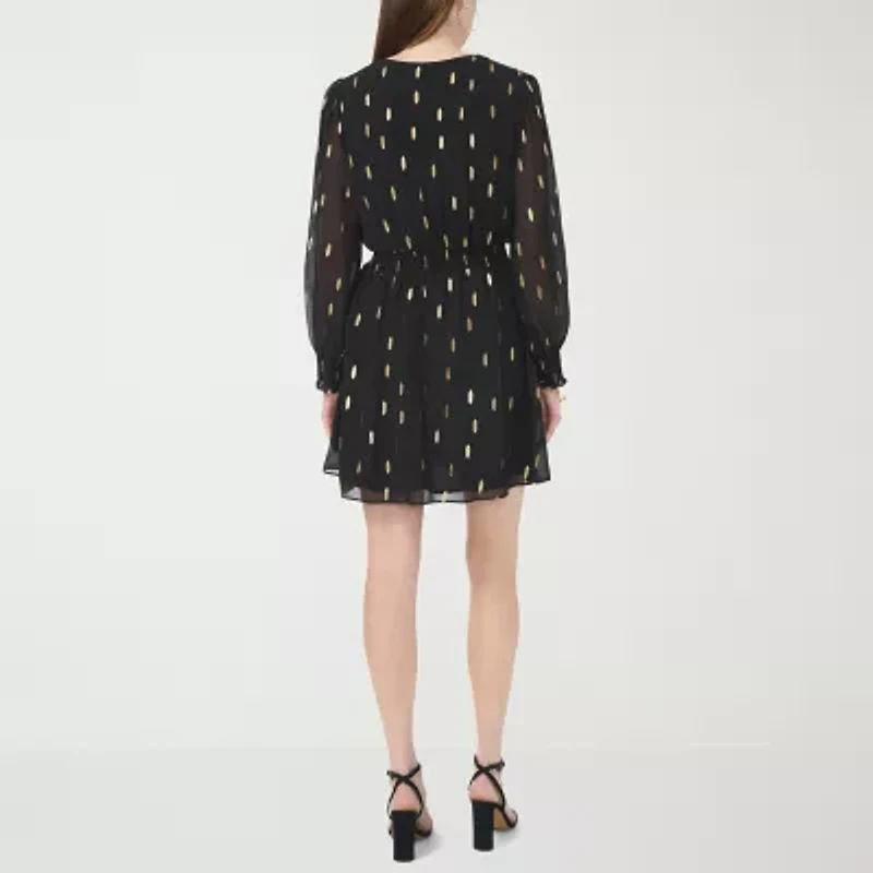 MSK Womens Long Sleeve Dots Fit + Flare Dress