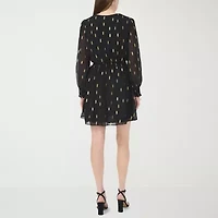 MSK Womens Long Sleeve Dots Fit + Flare Dress