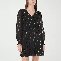 MSK Womens Long Sleeve Dots Fit + Flare Dress