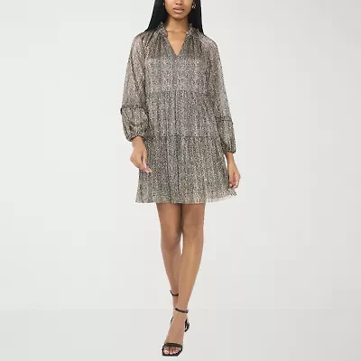 MSK Womens Long Sleeve Floral Shift Dress
