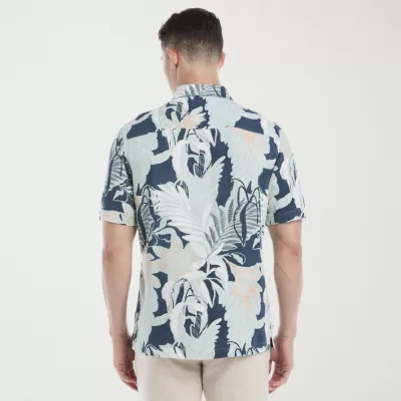 Cubavera Tropical Print Mens Short Sleeve Regular Fit Button-Down Shirt