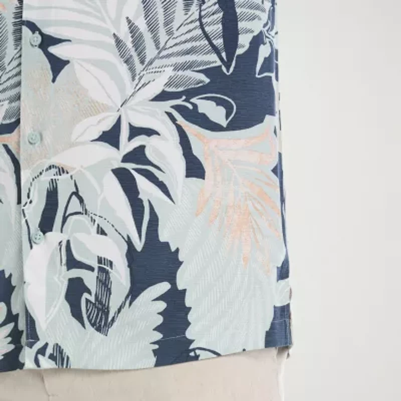 Cubavera Tropical Print Mens Short Sleeve Regular Fit Button-Down Shirt