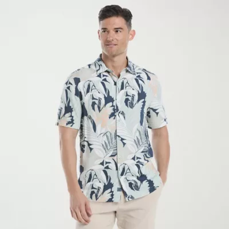 Cubavera Tropical Print Mens Short Sleeve Regular Fit Button-Down Shirt