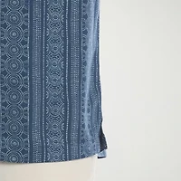 Cubavera Twill Geometric Print Mens Short Sleeve Regular Fit Button-Down Shirt