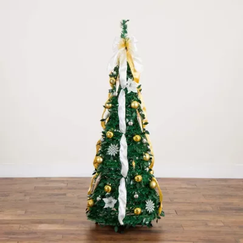 Nearly Natural Foot Pre-Lit Collapsible Pre-Decorated Pine Christmas Tree