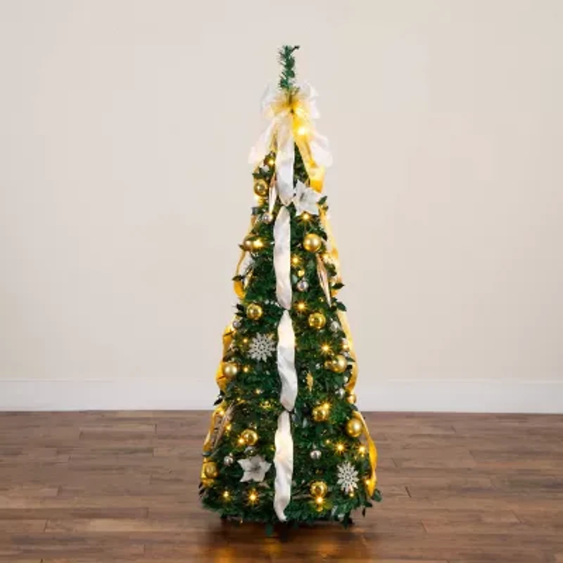 Nearly Natural Foot Pre-Lit Collapsible Pre-Decorated Pine Christmas Tree