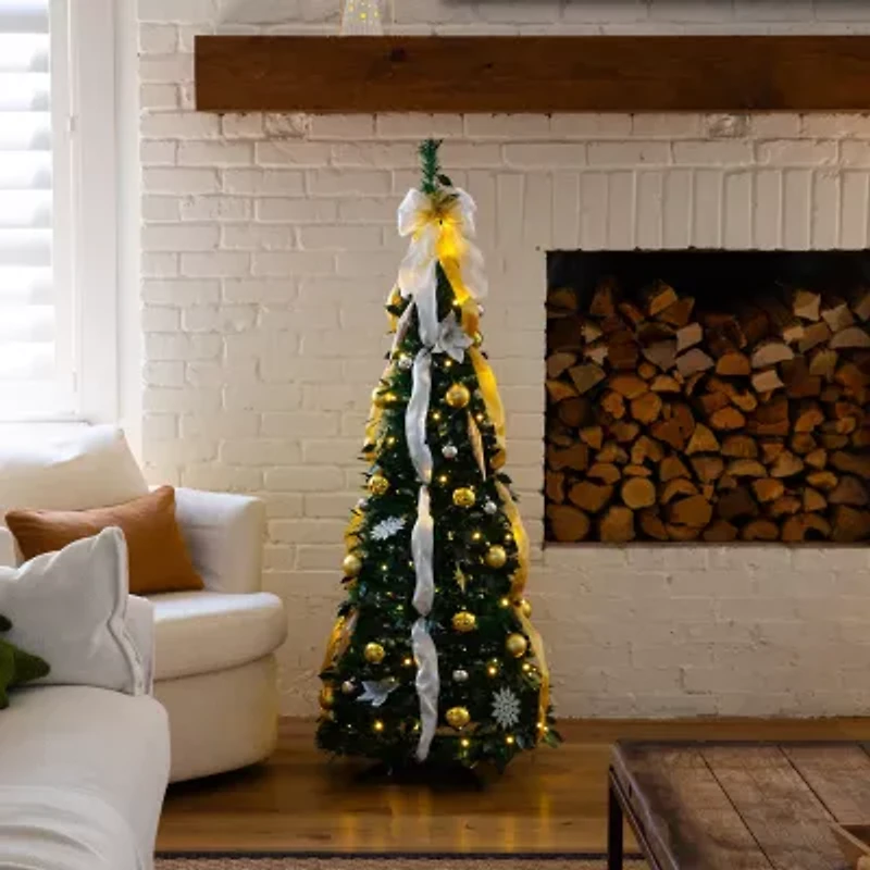 Nearly Natural Foot Pre-Lit Collapsible Pre-Decorated Pine Christmas Tree