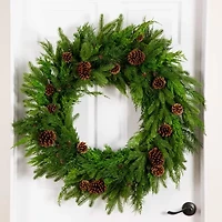 Nearly Natural 30in Mixed Pine Wreath With Pinecones Wreath