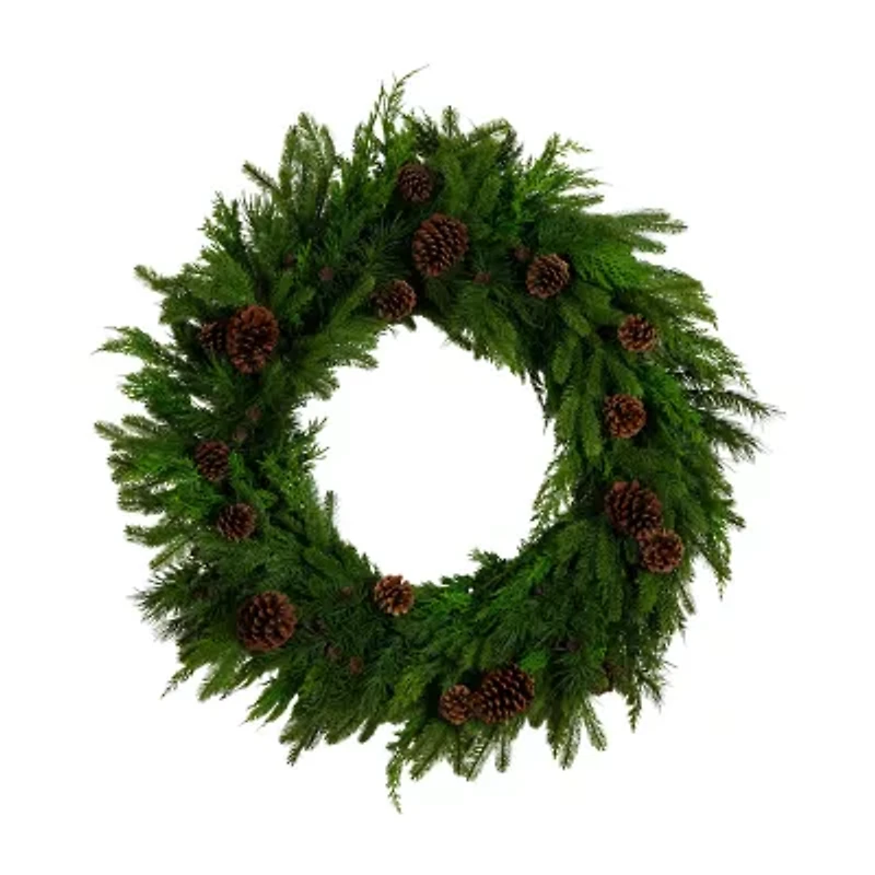 Nearly Natural 30in Mixed Pine Wreath With Pinecones Wreath