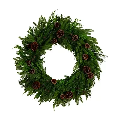 Nearly Natural 30in Mixed Pine Wreath With Pinecones Wreath