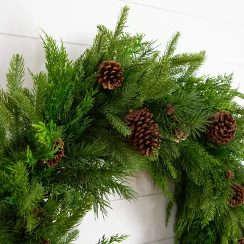 Nearly Natural 30in Mixed Pine Wreath With Pinecones Wreath