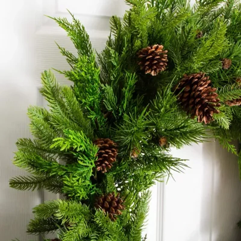 Nearly Natural 30in Mixed Pine Wreath With Pinecones Wreath