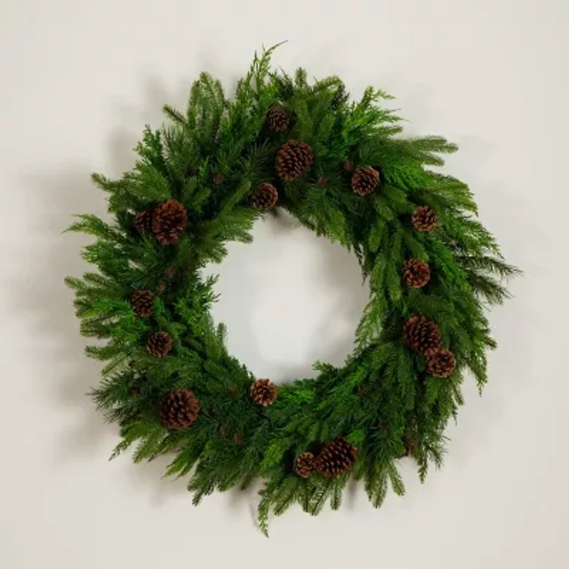 Nearly Natural 30in Mixed Pine Wreath With Pinecones Wreath