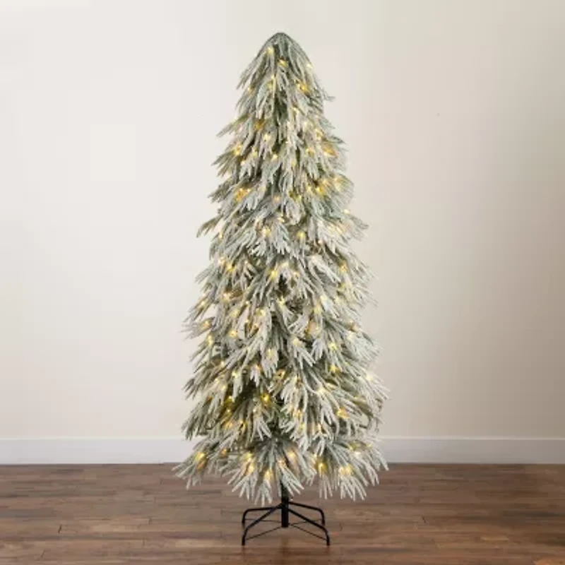 Nearly Natural Foot Pre-Lit Flocked Pine Christmas Tree