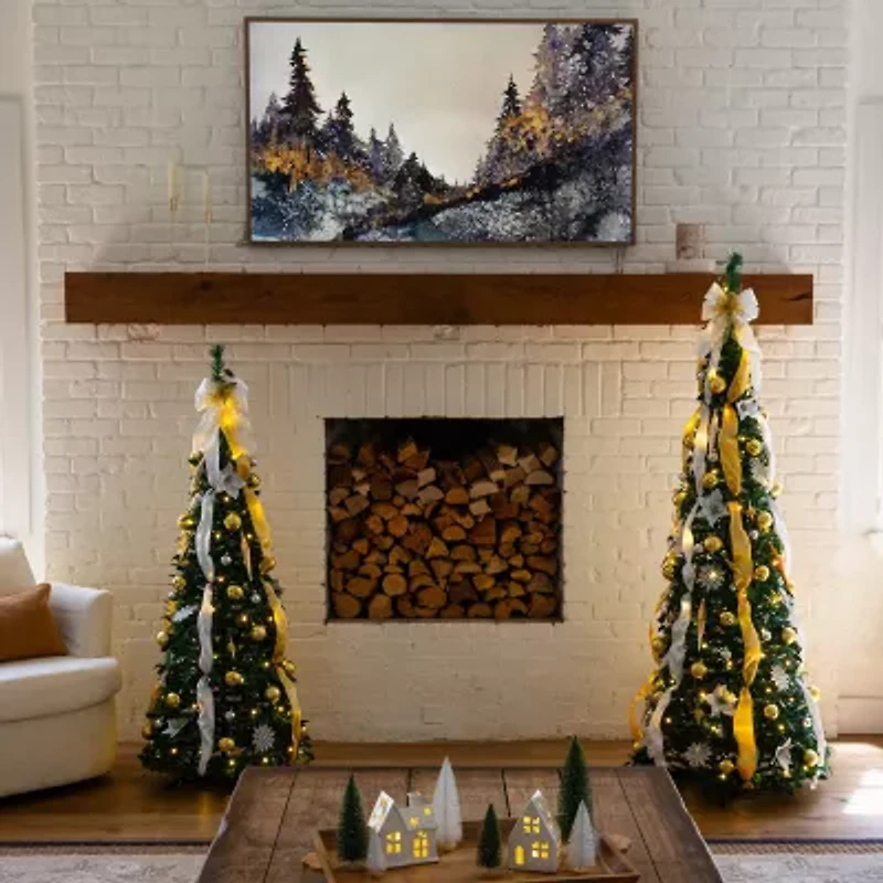 Nearly Natural 6 Foot Pre-Lit Collapsible Pre-Decorated Pine Christmas Tree