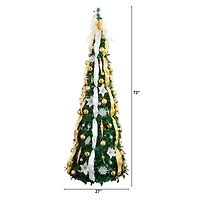 Nearly Natural 6 Foot Pre-Lit Collapsible Pre-Decorated Pine Christmas Tree