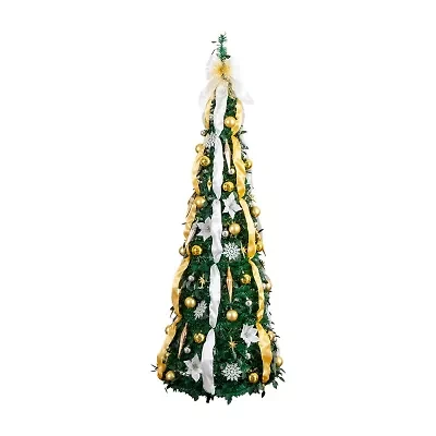 Nearly Natural 6 Foot Pre-Lit Collapsible Pre-Decorated Pine Christmas Tree