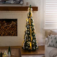Nearly Natural 6 Foot Pre-Lit Collapsible Pre-Decorated Pine Christmas Tree