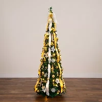 Nearly Natural 6 Foot Pre-Lit Collapsible Pre-Decorated Pine Christmas Tree