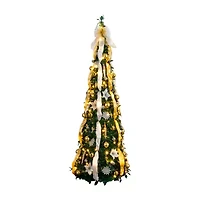 Nearly Natural 6 Foot Pre-Lit Collapsible Pre-Decorated Pine Christmas Tree