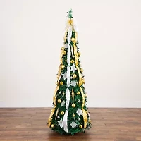 Nearly Natural 6 Foot Pre-Lit Collapsible Pre-Decorated Pine Christmas Tree