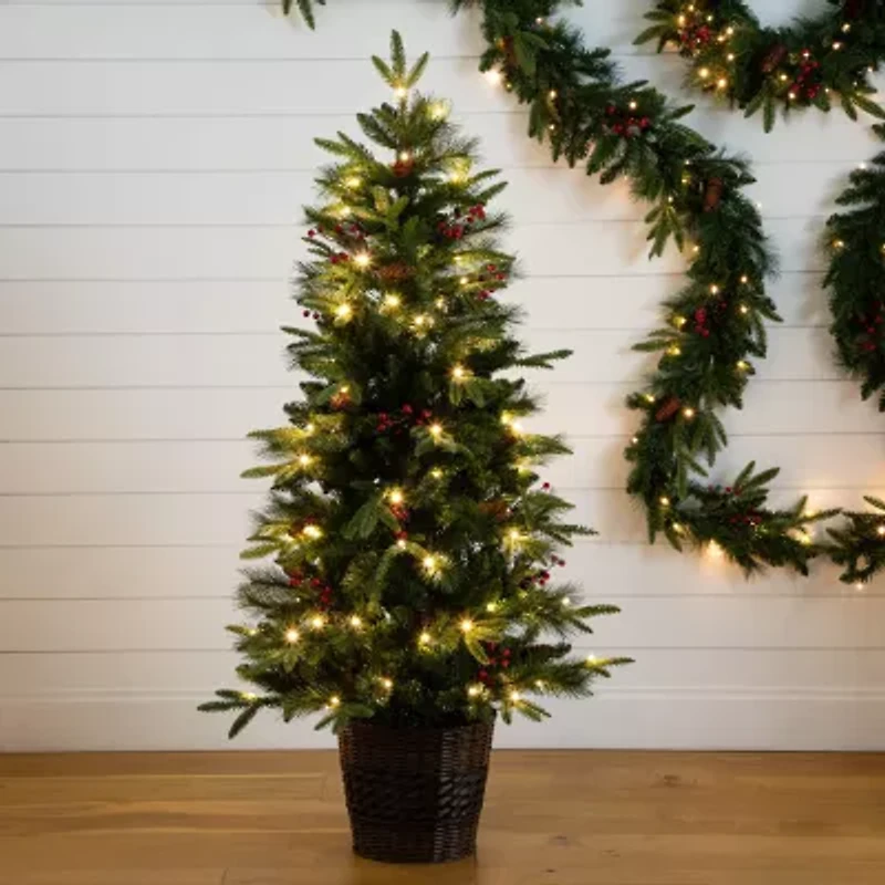 Nearly Natural 5 Foot Pre-Lit Pine Christmas Tree