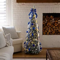 Nearly Natural 5 Foot Pre-Lit Flocked Collapsible Pine Christmas Tree