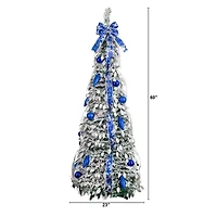 Nearly Natural 5 Foot Pre-Lit Flocked Collapsible Pine Christmas Tree