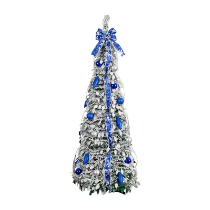 Nearly Natural 5 Foot Pre-Lit Flocked Collapsible Pine Christmas Tree