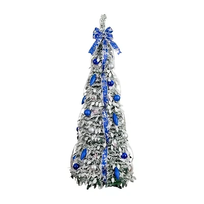 Nearly Natural 5 Foot Pre-Lit Flocked Collapsible Pine Christmas Tree