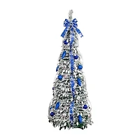 Nearly Natural 5 Foot Pre-Lit Flocked Collapsible Pine Christmas Tree