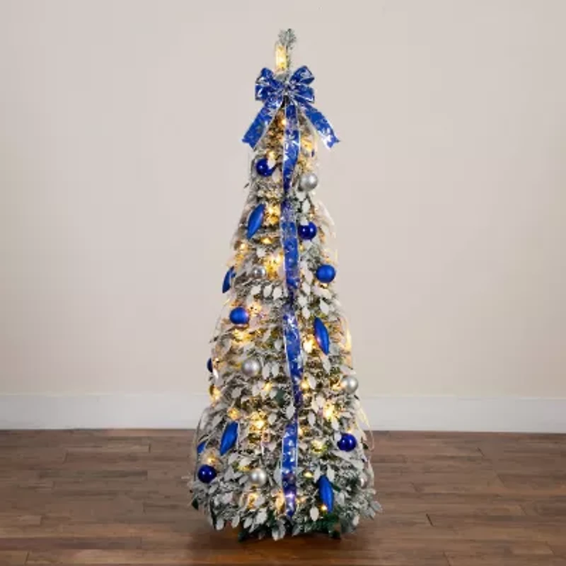 Nearly Natural 5 Foot Pre-Lit Flocked Collapsible Pine Christmas Tree