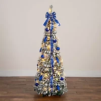 Nearly Natural 5 Foot Pre-Lit Flocked Collapsible Pine Christmas Tree