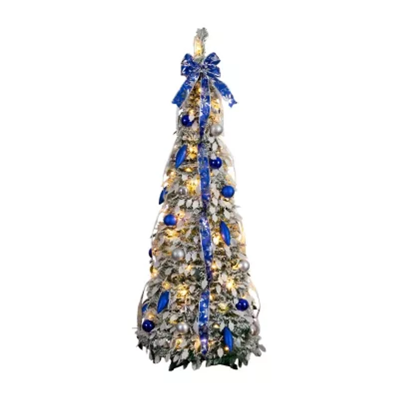 Nearly Natural 5 Foot Pre-Lit Flocked Collapsible Pine Christmas Tree