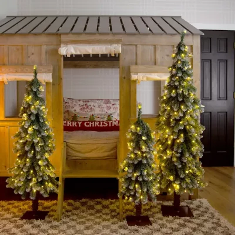Nearly Natural 5 Foot Pre-Lit Flocked Pine Christmas Tree