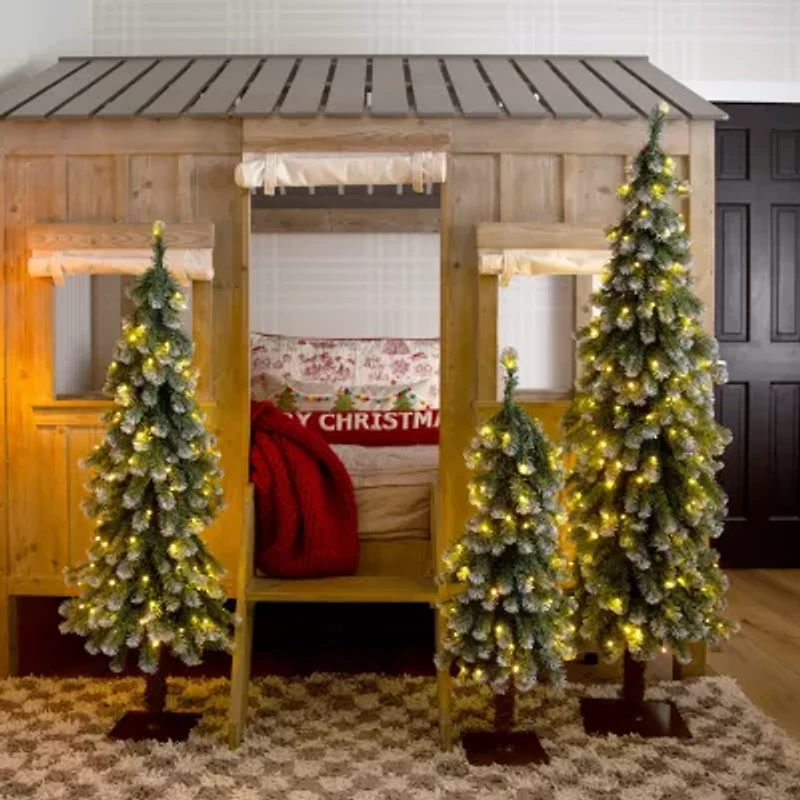 Nearly Natural 5 Foot Pre-Lit Flocked Pine Christmas Tree