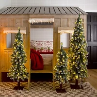 Nearly Natural 5 Foot Pre-Lit Flocked Pine Christmas Tree